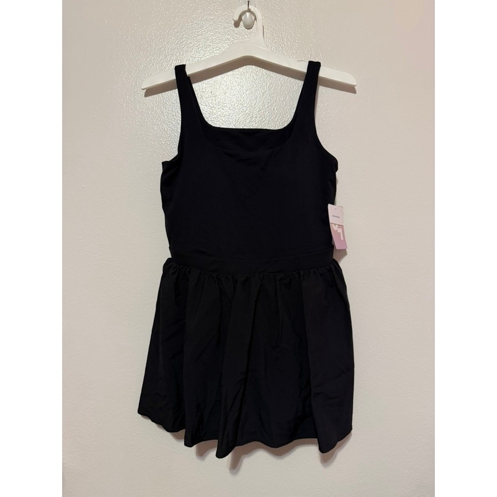 JoyLab Women Black Onyx Active Dress Square Neck Cutout Back Built-in Shorts M